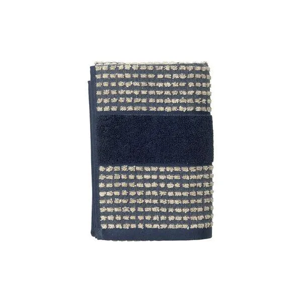 Check håndkle, mørk blå/sand