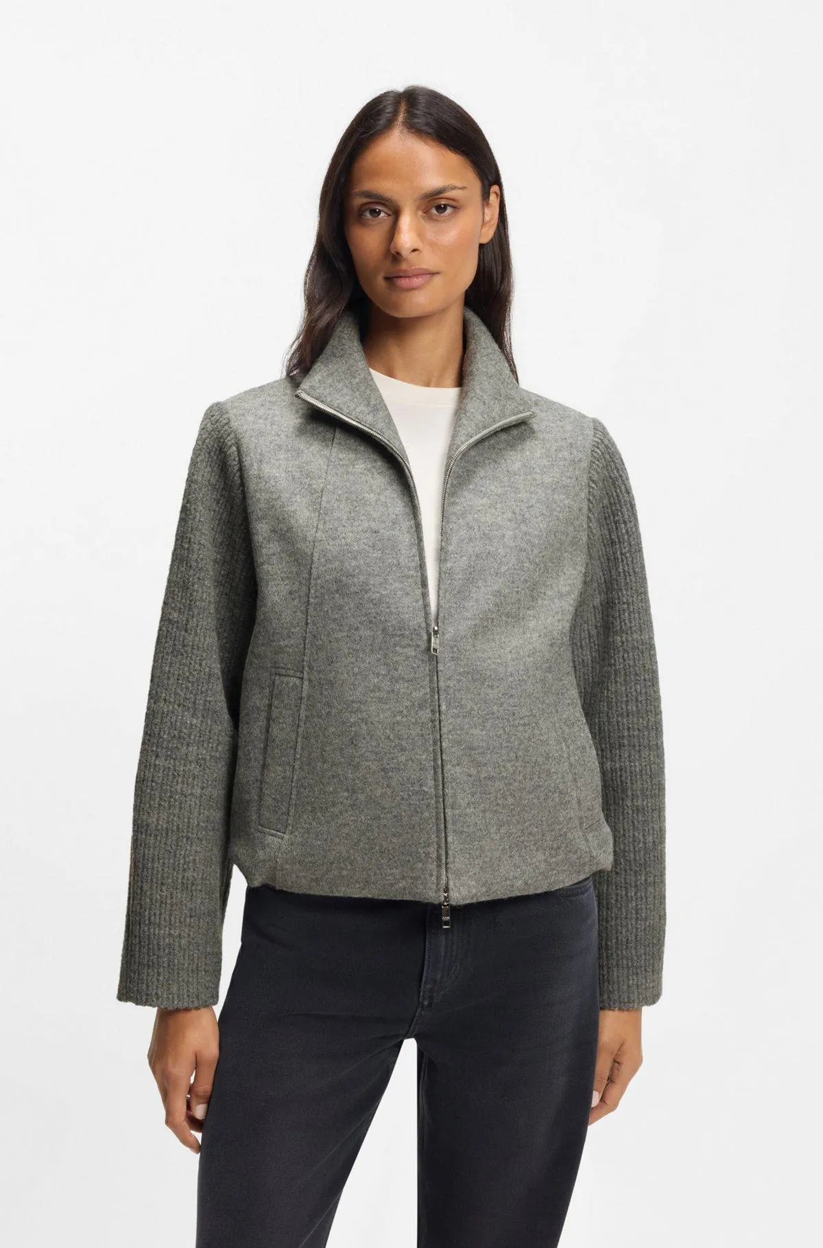 Modern-fit blazer in boiled virgin wool
