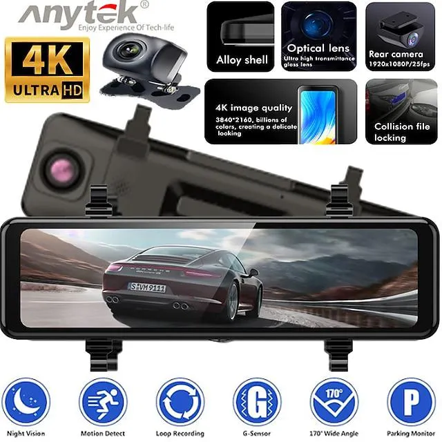Q8 1080p / 2160P Nuevo diseño / HD / Arranque automático de grabación DVR del coche 170 Grados Gran angular 10 pulgada IPS Dash Cam con G-Sensor / Monitoreo de estacionamiento / Detección de