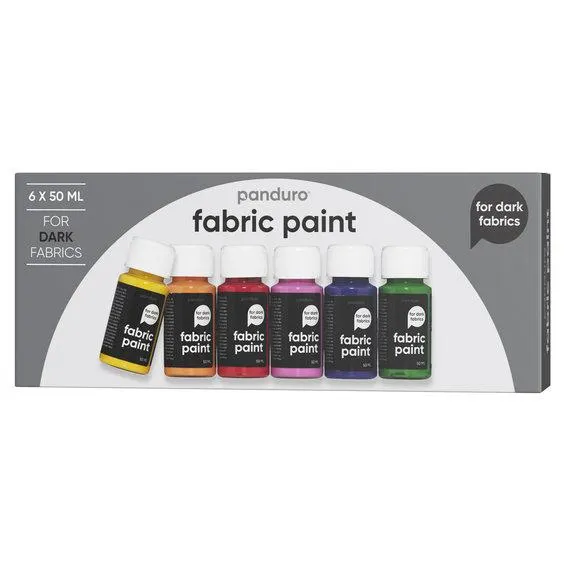 Fabric Paint set 6×50 ml, dekkende tekstilfarger i basisfarger for mørke stoffer