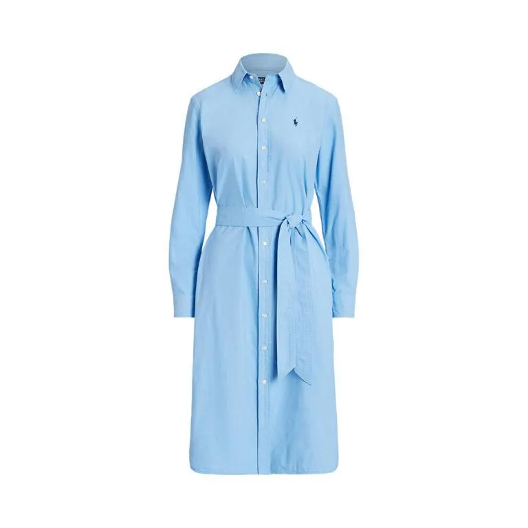 Belted Cotton Oxford Shirtdress – Blå