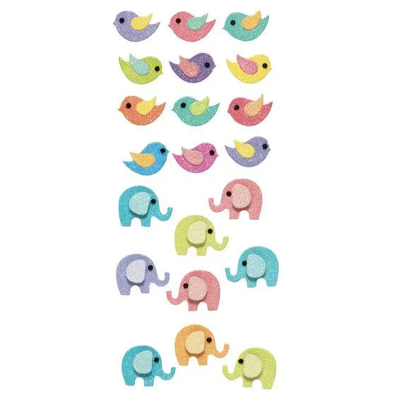 3D stickers Elefant/fugl 21pk