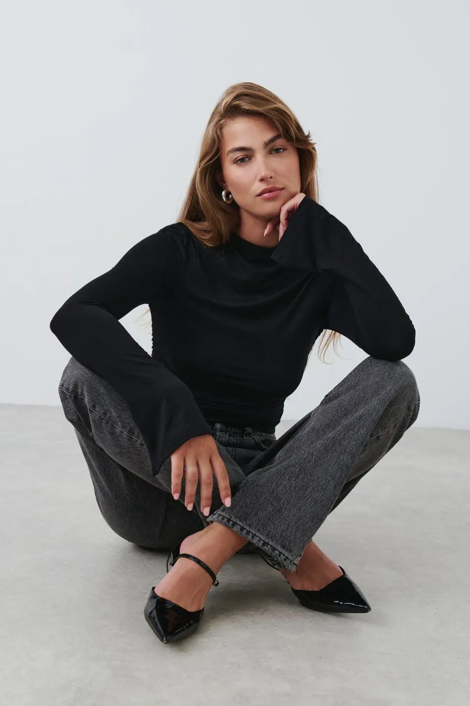 Soft touch funnel neck ls top