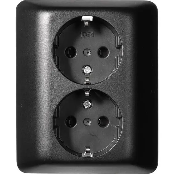 Stikkontakt Dobbel Innfelt jord RS1091 PT Sort Elko