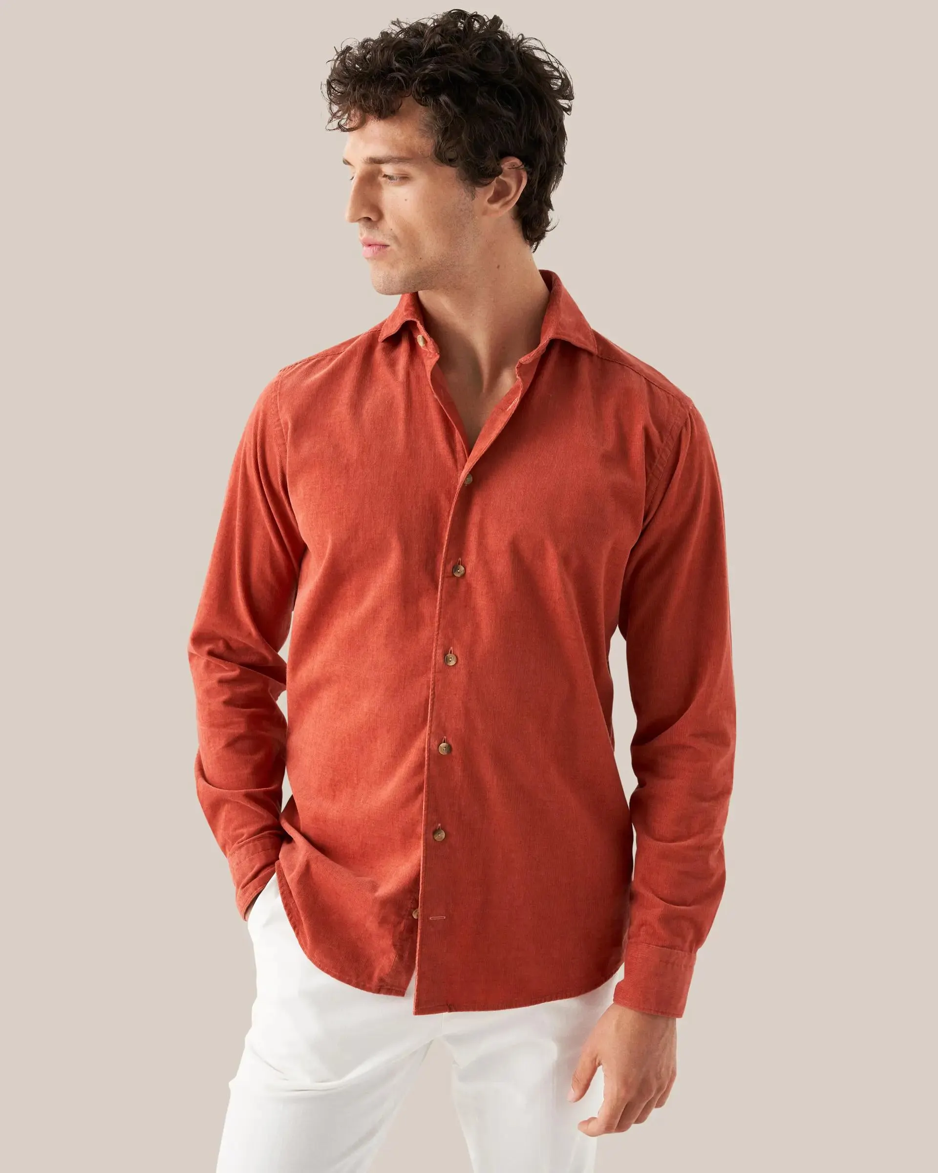 Red Fine Wale Corduroy Shirt