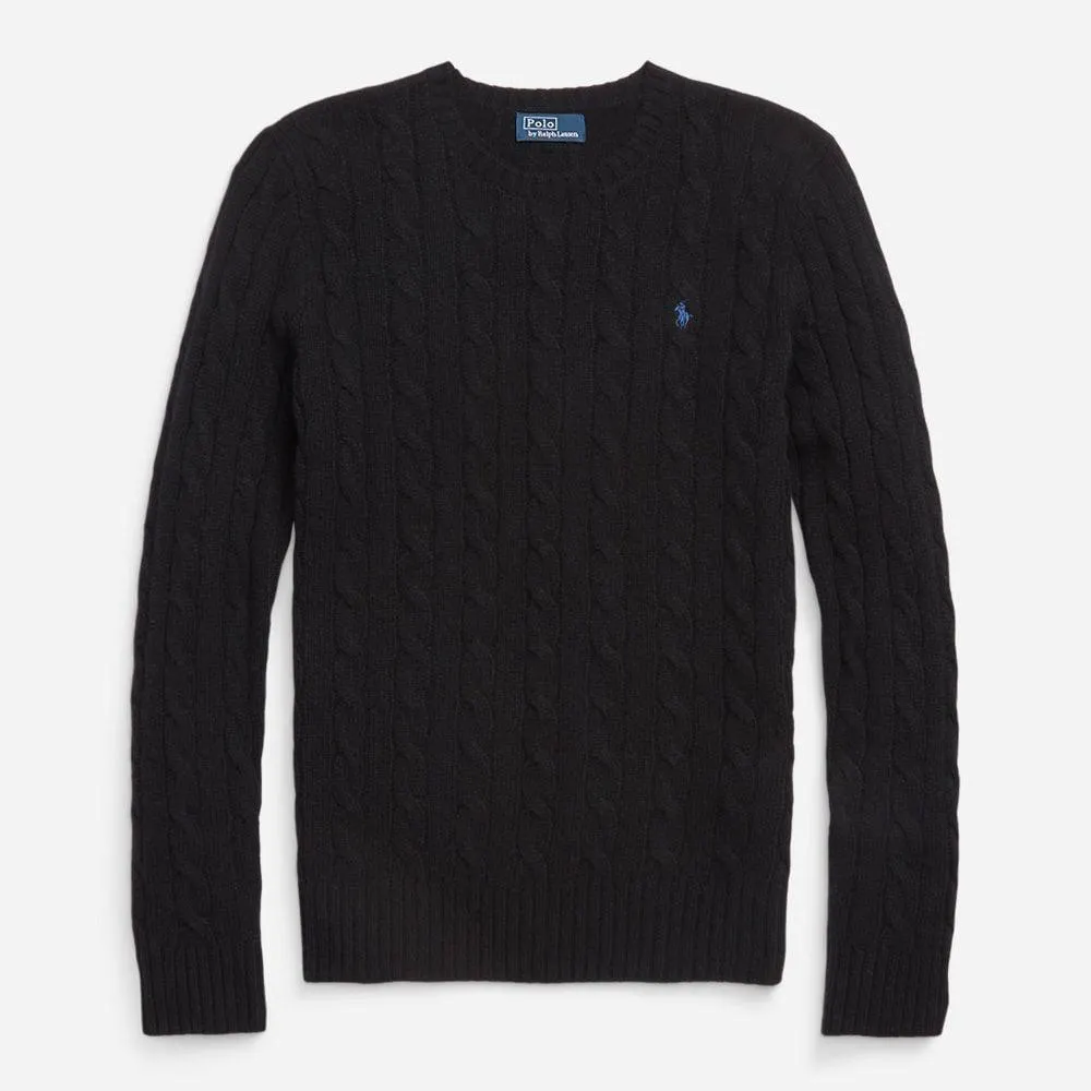 Cable Knit Wool-Cashmere Jumper - Polo Black