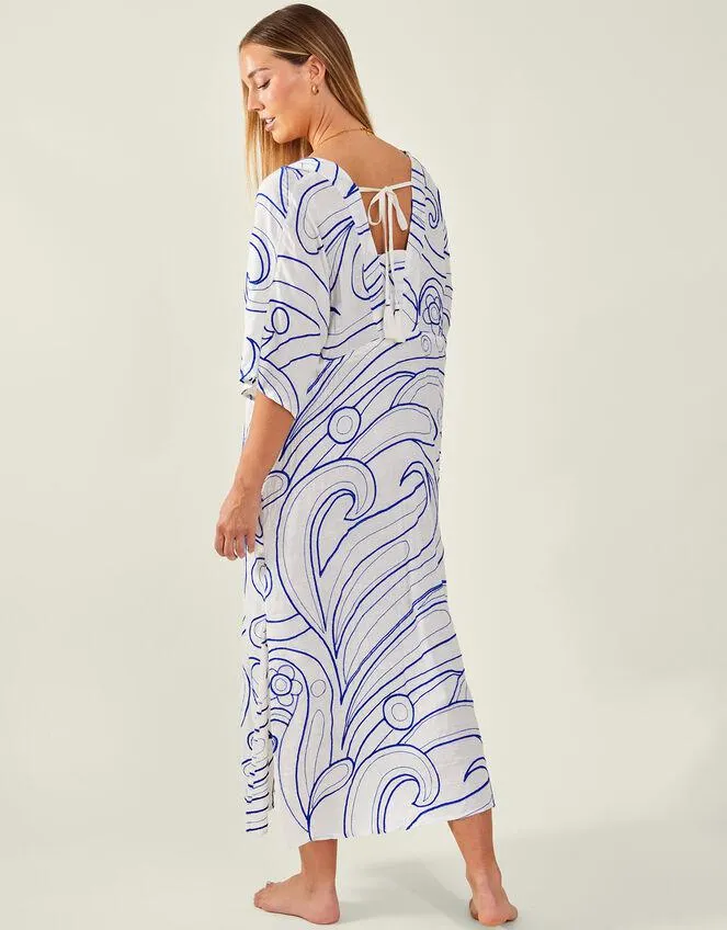 Embroidered Swirl Dress White