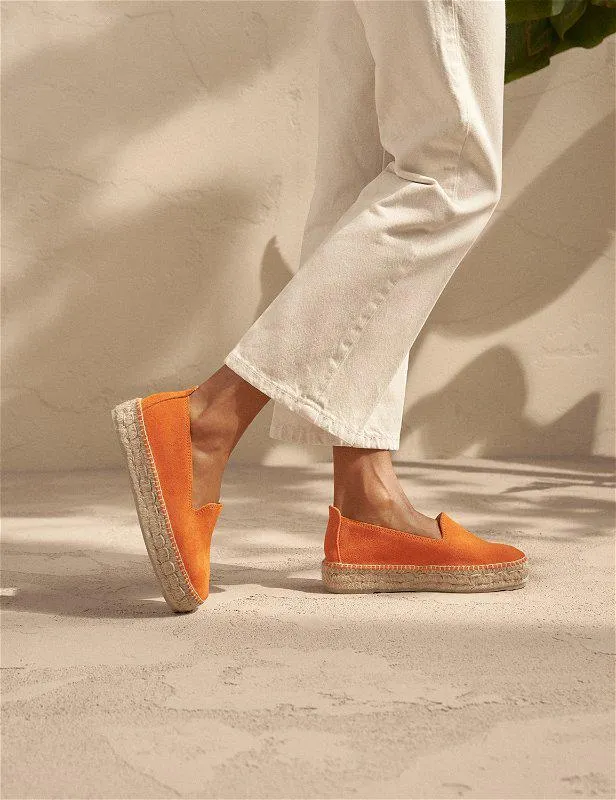 Suede Double Sole Espadrilles Hamptons Sunset Orange