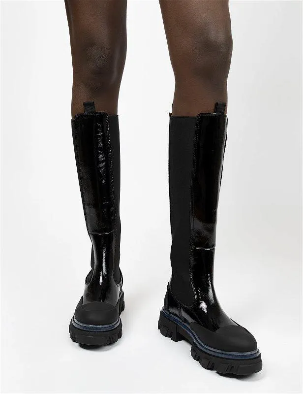 Cleated High Chelsea Boot Transp Welt Naplack Black