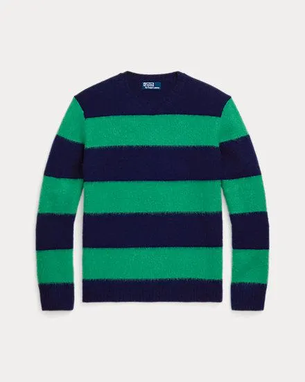 Suede-Trim Striped Wool-Cashmere Jumper