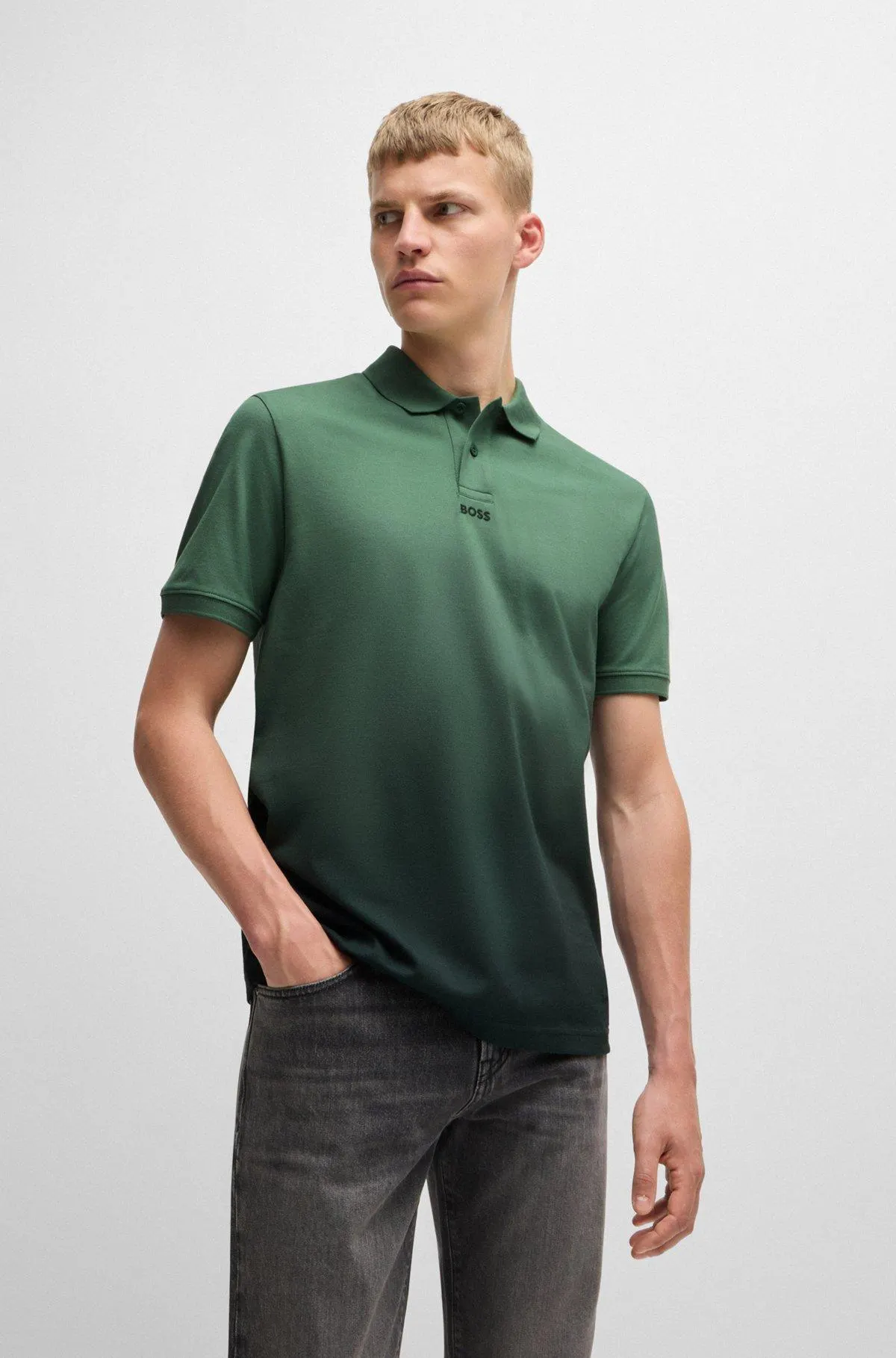 Cotton-piqué polo shirt with dip-dye finish