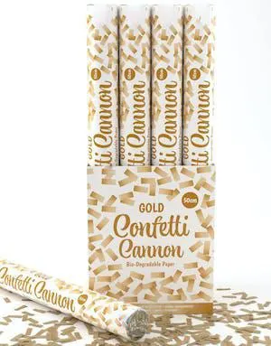 1 stk Gullfarget Konfettikanon 50 cm (Biologisk Nedbrytbar)