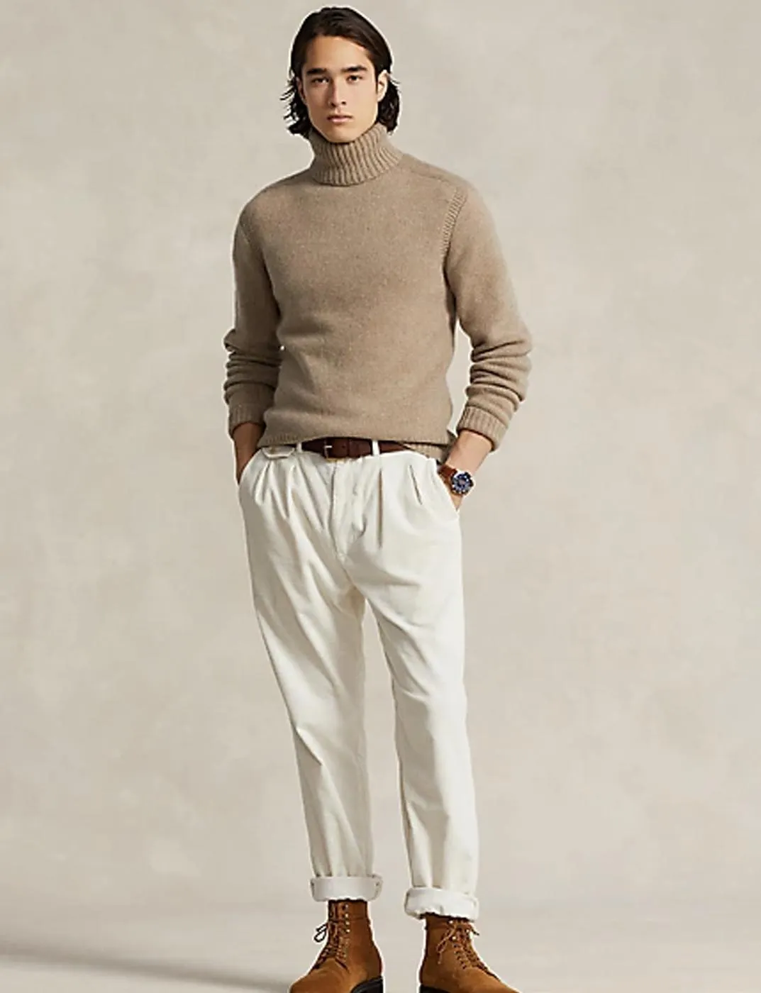 Wool-Cashmere Roll Neck Jumper Oak Brown Heather