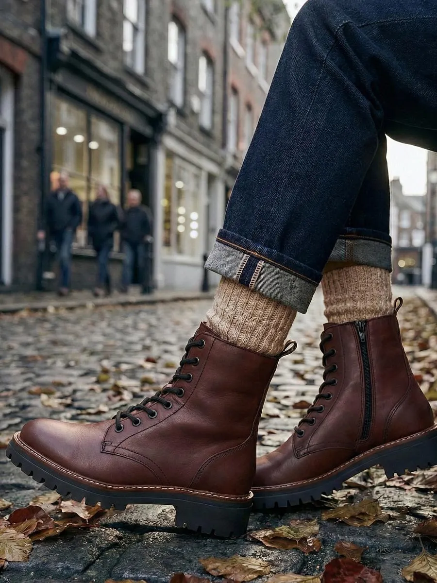 Savona Leather Lace Boots Burgundy