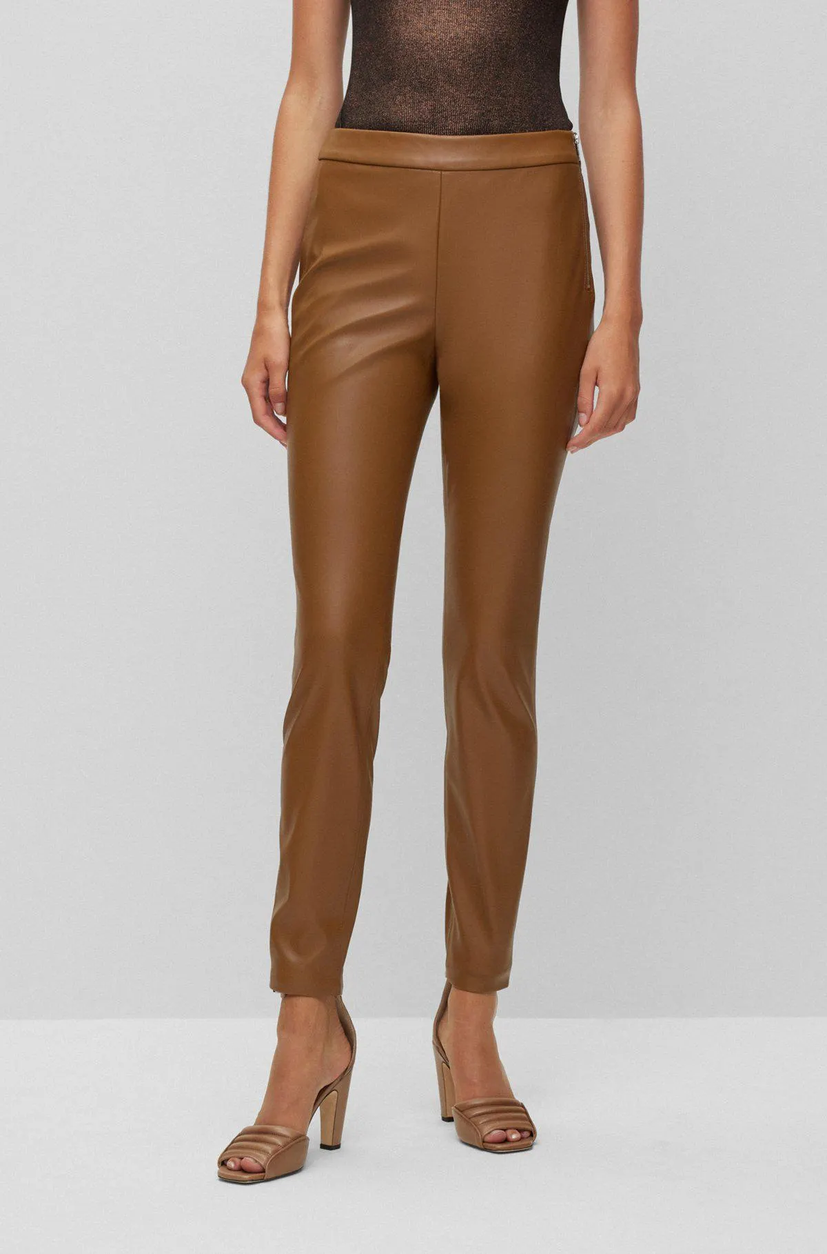 Skinny-fit high-waisted trousers with side zip
