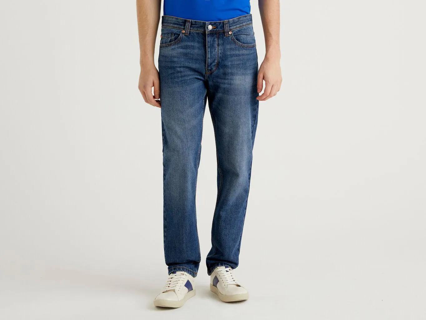 Benetton Rett Leg 100% Bomull Jeans Herre Blå | Norge-0385742