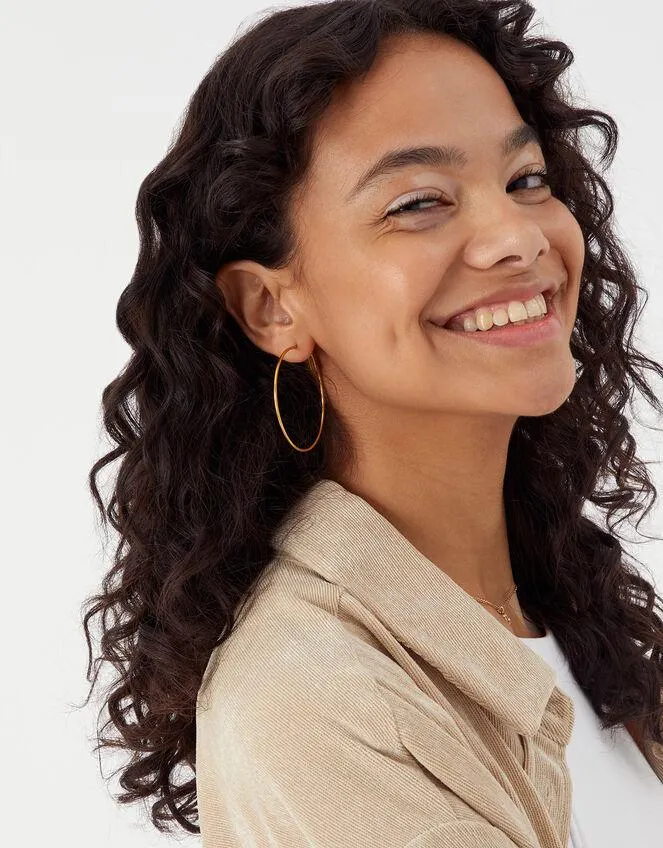 Stainless Steel Large Thin Hoop Earrings Gold