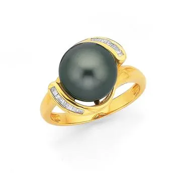 9ct, Tahitian Pearl & Diamond Ring