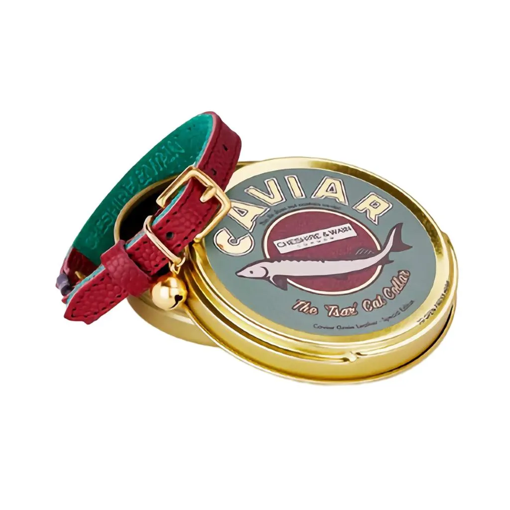 Caviar Leather Cat Collar - Tsar Red