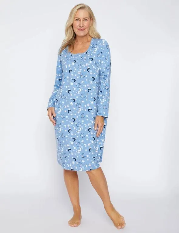 Millers Long Sleeve Printed Main Nighty With Rib Trim Detail