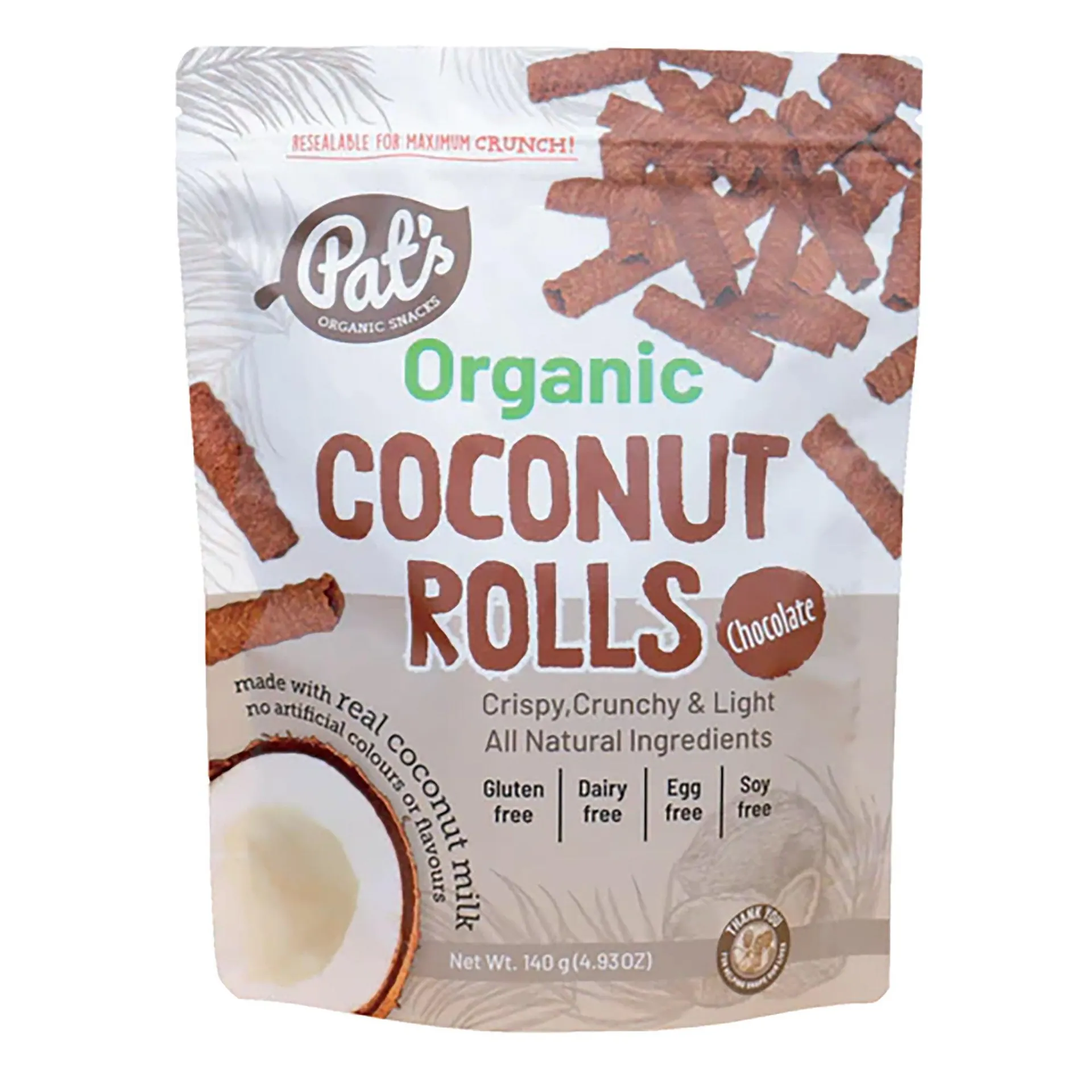 Pat's Organic Coconut Rolls Chocolate 140g