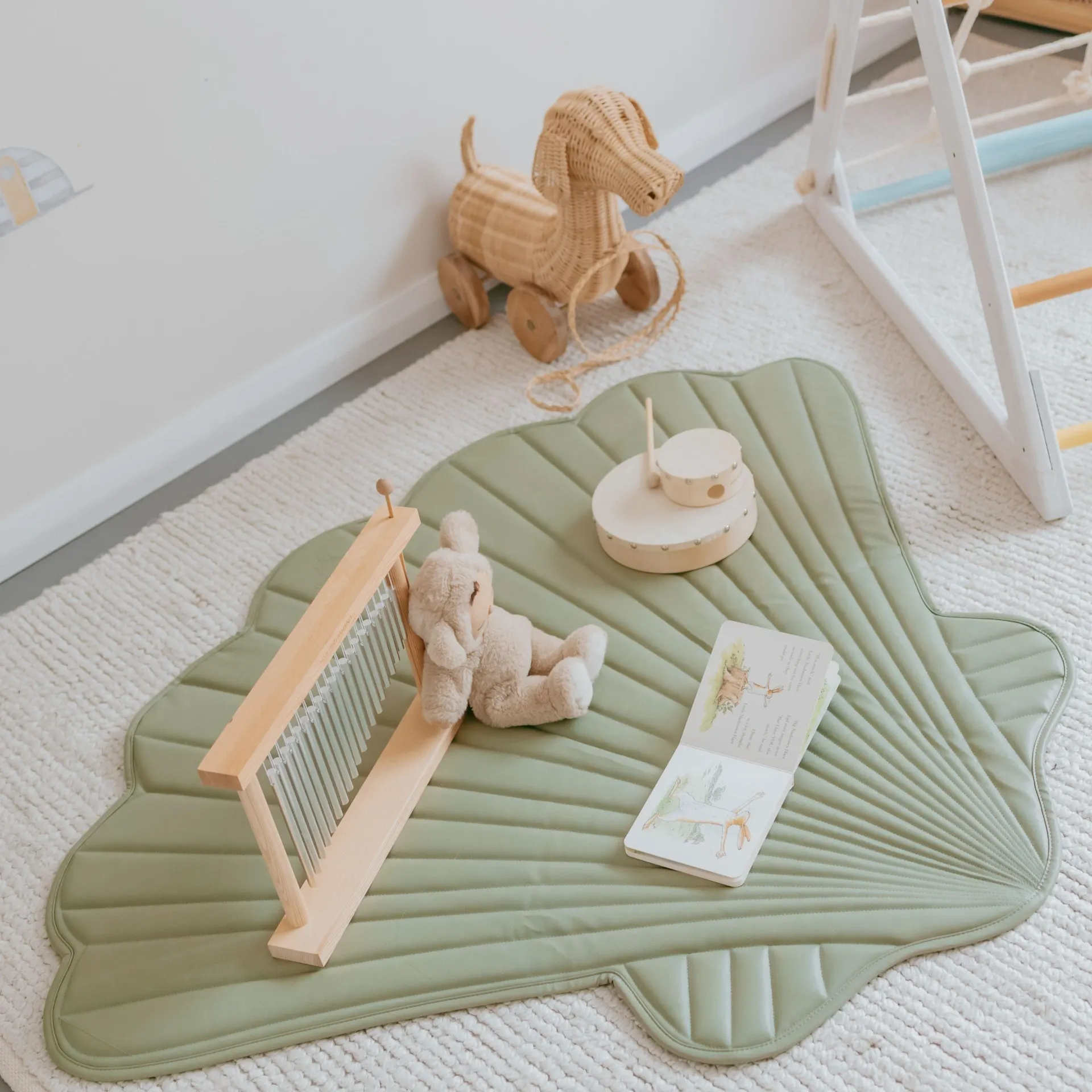 Vegan Leather Quilted Playmat Clam Shell - Sage