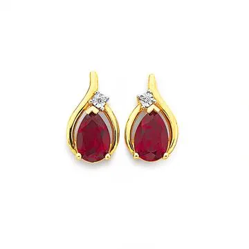 9ct, Created Ruby & Diamond Earrings