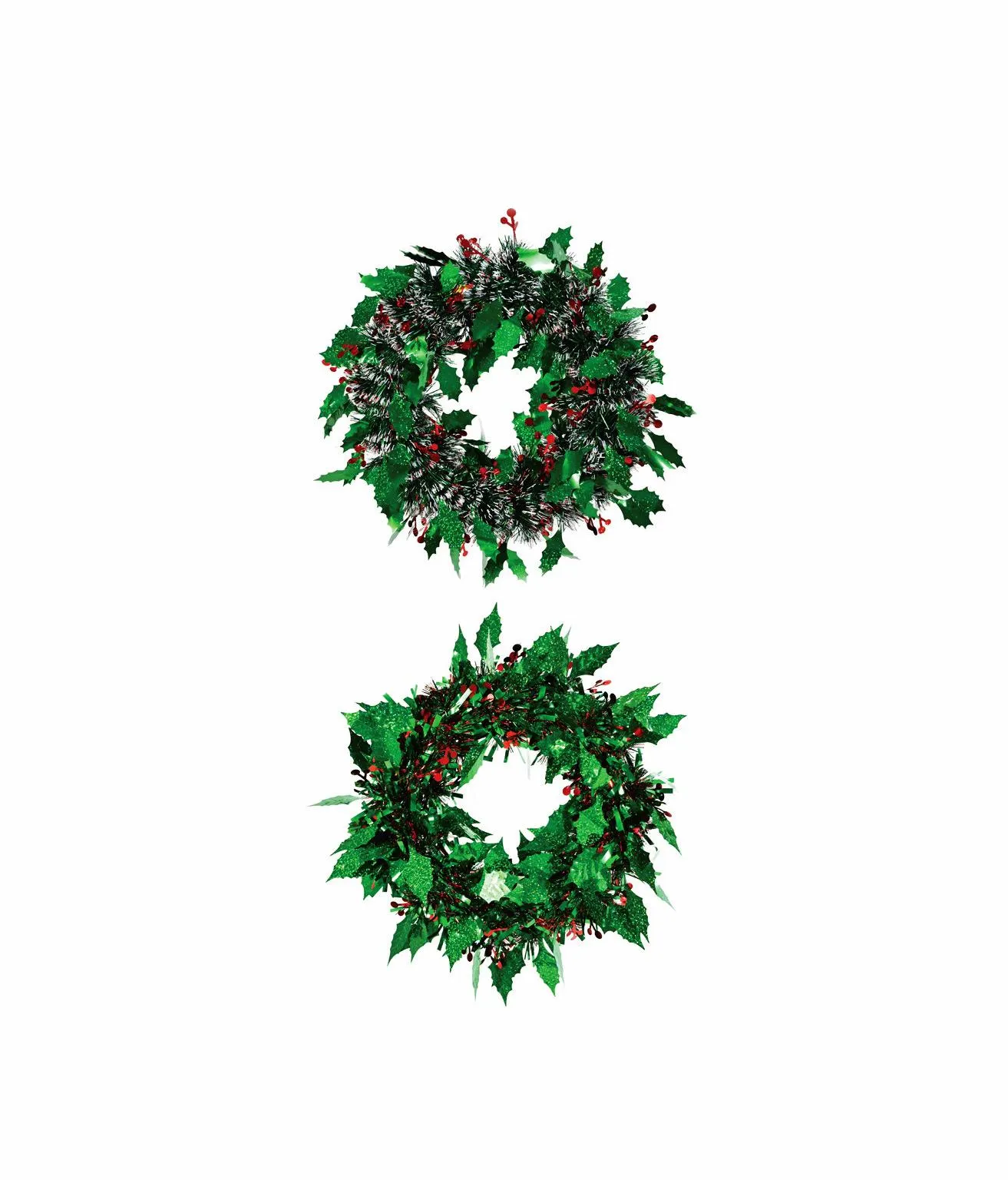 Holly Berry Wreath Tinsel Assorted 32cm