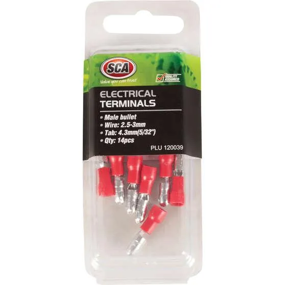 SCA Electrical Terminals - Male Bullet, 4mm Red, 14 Pack
