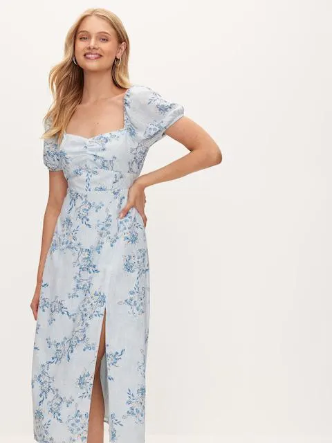 Linen Blend Amalie Sweetheart Midi Dress