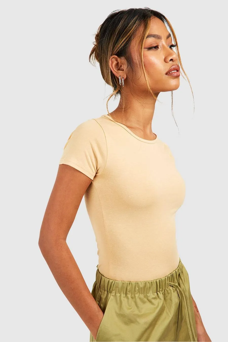 Round Neck Short Sleeve Cotton Blend Bodysuit