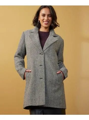 Women's Herringbone Coat in Black/white