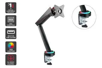Kogan RGB Gaming Monitor Mount with USB Hub (Single Full Motion Spring-Assisted) 17" - 32"