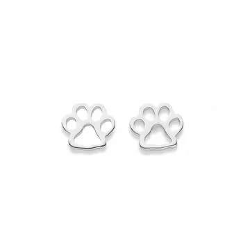 Sterling Silver Open Paw Print Stud Earrings
