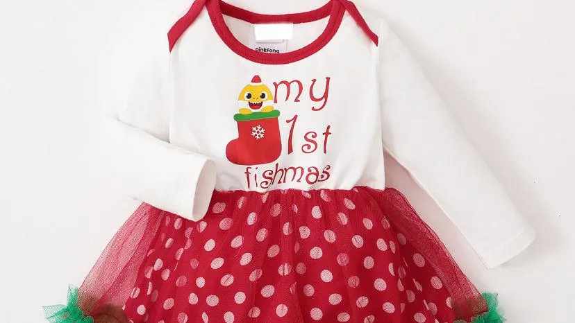 Baby Shark 2pcs Baby Girl 1st Christmas Tutu Dress with Headband Size 0-3 , 3-6