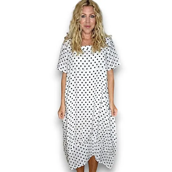 Polka Dot Mid Maxi Dress White