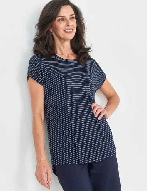 Ella J Stripe Boxy Tee, Navy & White