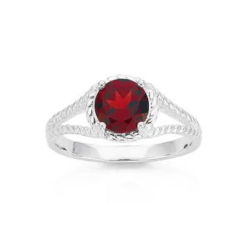 Sterling Silver Garnet Rope Ring