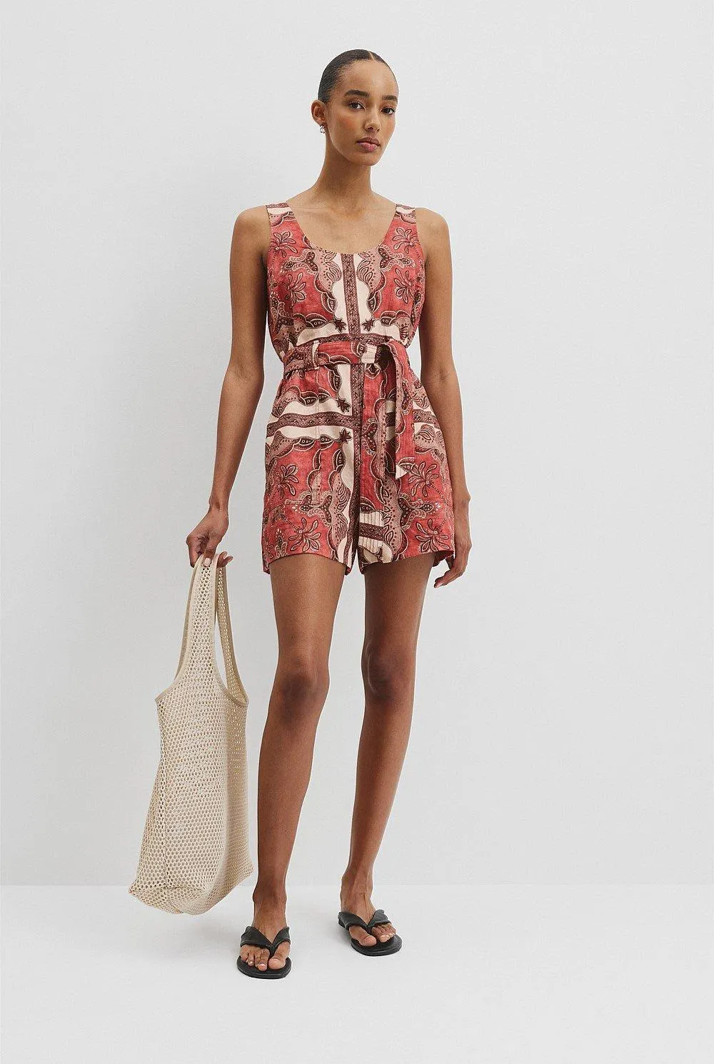 Organically Grown Linen Print Playsuit