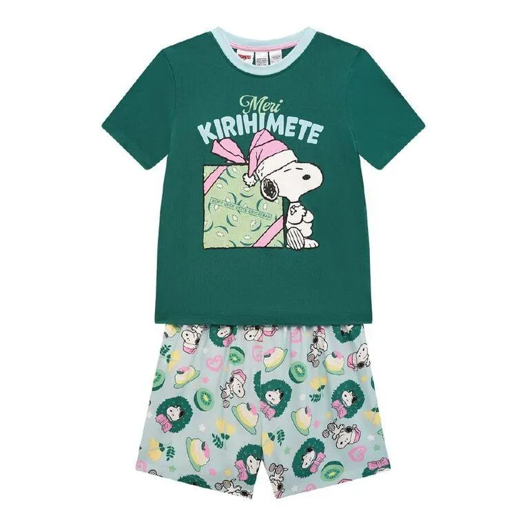 Peanuts Girls' Christmas Tee and Short Pyjama Set