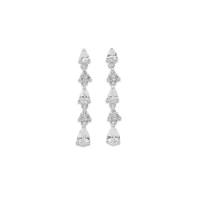Sterling Silver Cubic Zirconia Long Drop Earrings
