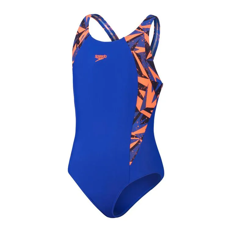 Speedo Girls Hyperboom Splice Muscleback Swimsuit True Navy/Volcanic Orange/True Cobalt