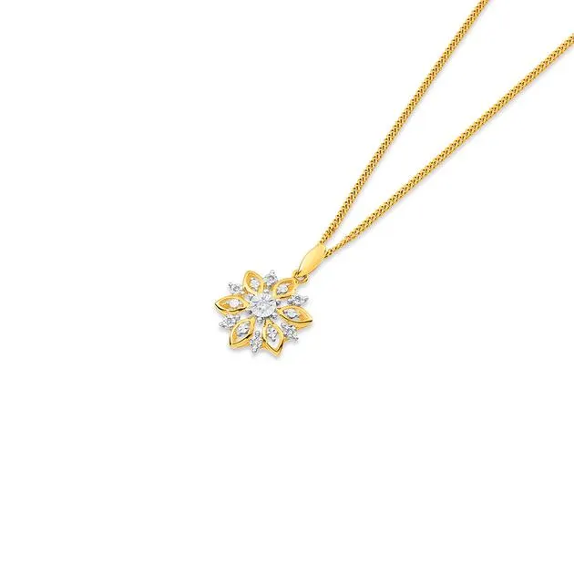 9ct, Diamond Flower Pendant