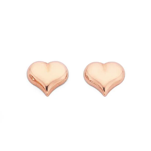 9ct Rose Gold, Heart Studs