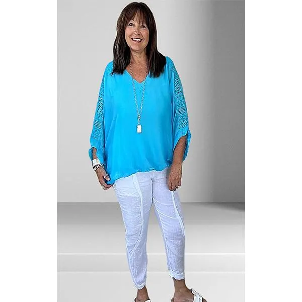 Silk Top with Lace back underlay Turquoise