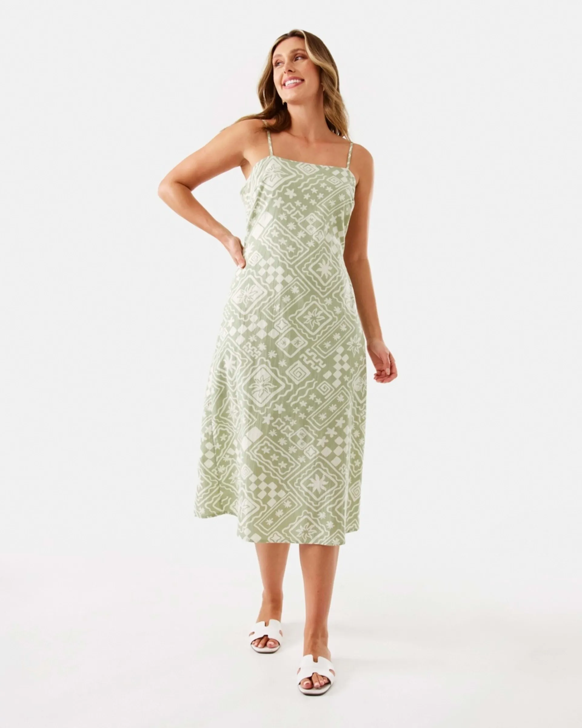 Sleeveless Square Neck Midi Slip Dress