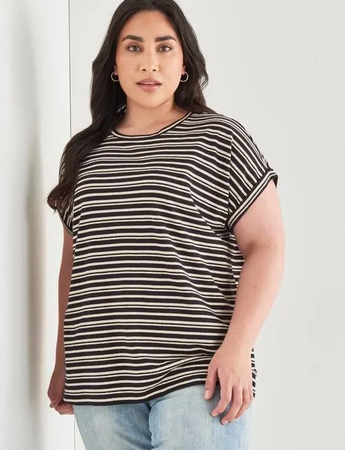 Studio Curve Essential Linen Stripe Tee, Black