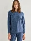 Zest Sleep Leaf Fleece Top, Navy Marle, 8-18