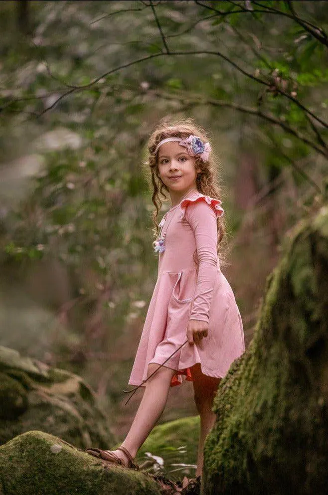 LONG SLEEVE TWIRLY GIRL DRESS - SOFT BLUSH