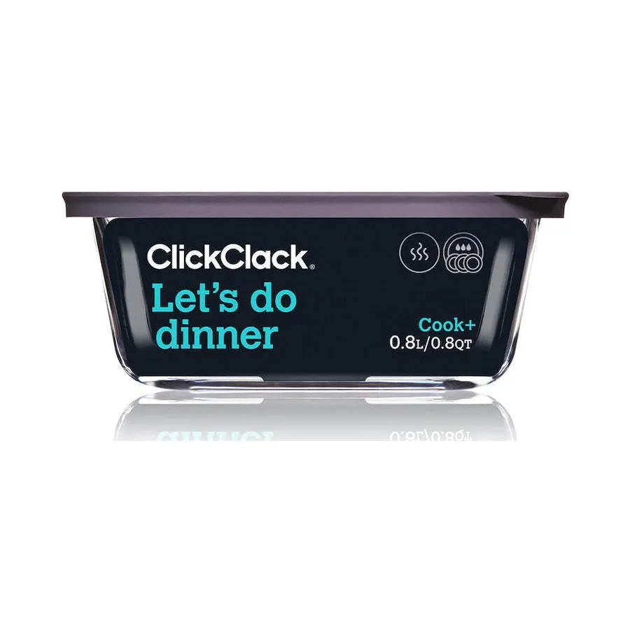 ClickClack Cook+ Square 0.8L Heatproof Glass Container Grey